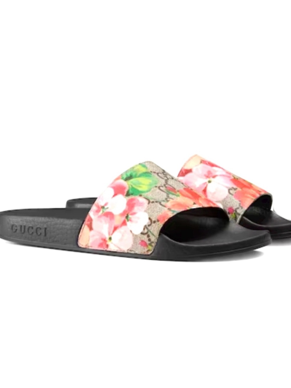 Gucci Black Floral GG Canvas Slide Sandals